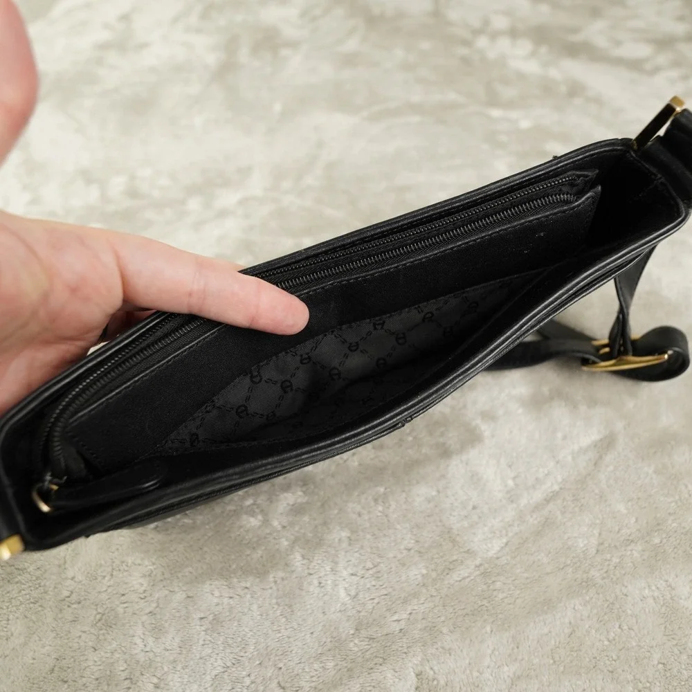 Vintage‎ Entienne Aigner Black Leather Shoulder Bag Double Compartment